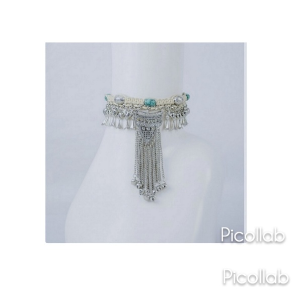 Turquoise Metal Braid Bell Chain Collar Necklace - Picture 5 of 5